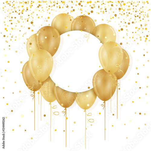 Blank card with gold balloons and streamers
