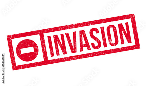 Invasion rubber stamp. Grunge design with dust scratches. Effects can be easily removed for a clean, crisp look. Color is easily changed.