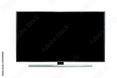 Black LED tv television / monitor mockup, with monitor stand, blank screen on white background