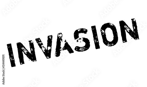 Invasion rubber stamp. Grunge design with dust scratches. Effects can be easily removed for a clean, crisp look. Color is easily changed.