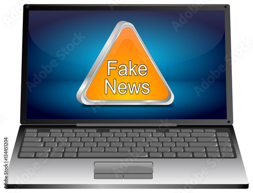 Laptop Computer with Fake News warning sign - 3D illustration