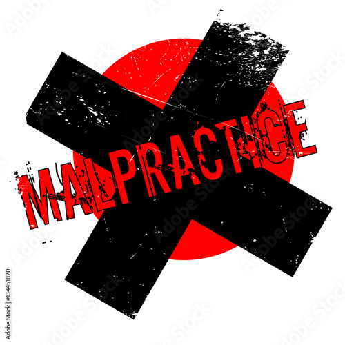 Malpractice rubber stamp. Grunge design with dust scratches. Effects can be easily removed for a clean, crisp look. Color is easily changed.