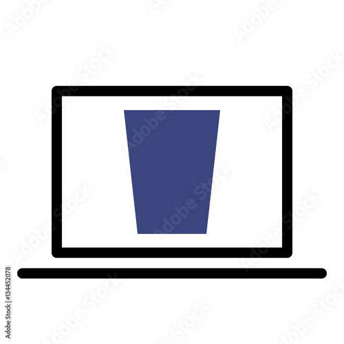 Bin icon - Flat design, glyph style icon - Blue enclosed in a computer