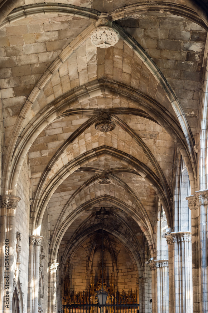 Inside view of arch dome. Barcelona cathedral