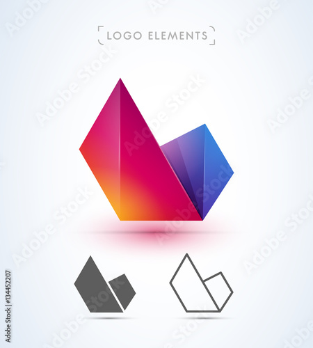 Abstract vector letter V logo design in origami paper style.
