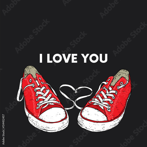 Beautiful hand-drawn sneakers. Vector illustration for a card or poster, print on clothes.