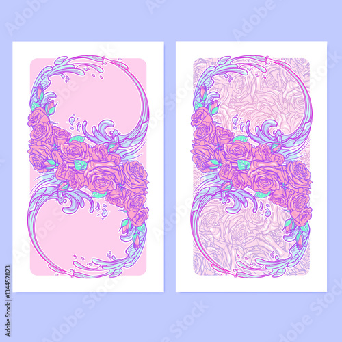 Sign of the eternity or infinity. Artistic decorative interpretation of the mathematical symbol with rose garland and water splashes. Concept design for the tattoo, colouring book or postcard. EPS10 .