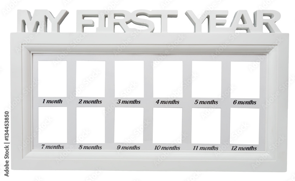 Baby'S White Photo Frame My First Year On Isolated Background. 12 Twelve  Month Set Stock Photo | Adobe Stock