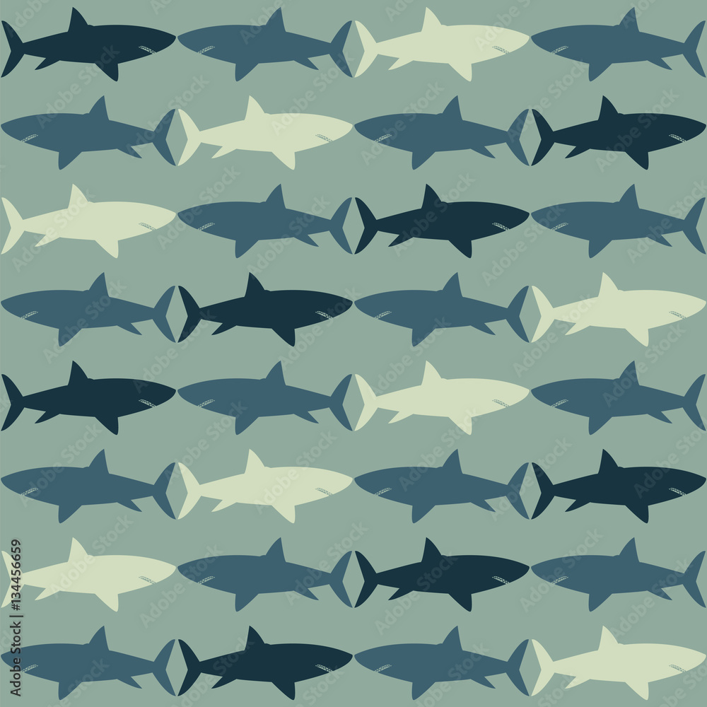 Sharks background seamless texture blue silhouette Sharks background seamless texture blue silhouette