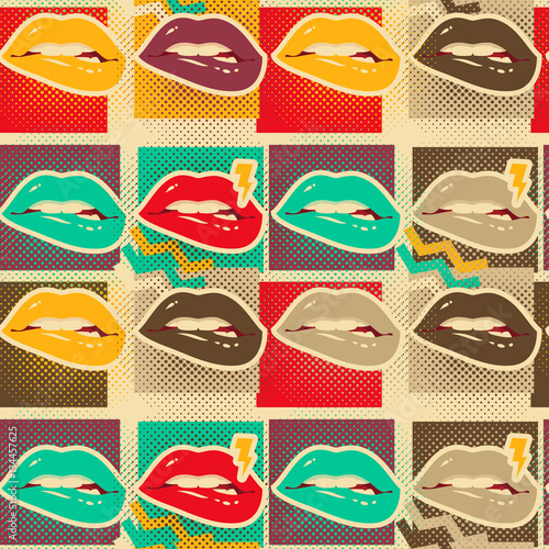 Pop art lips copies seamless pattern