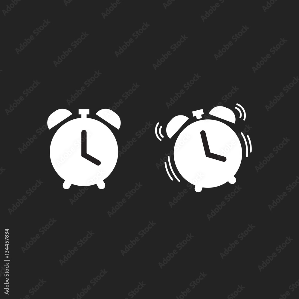 Clock alarm icon vector isolated on dark black background, classic ...