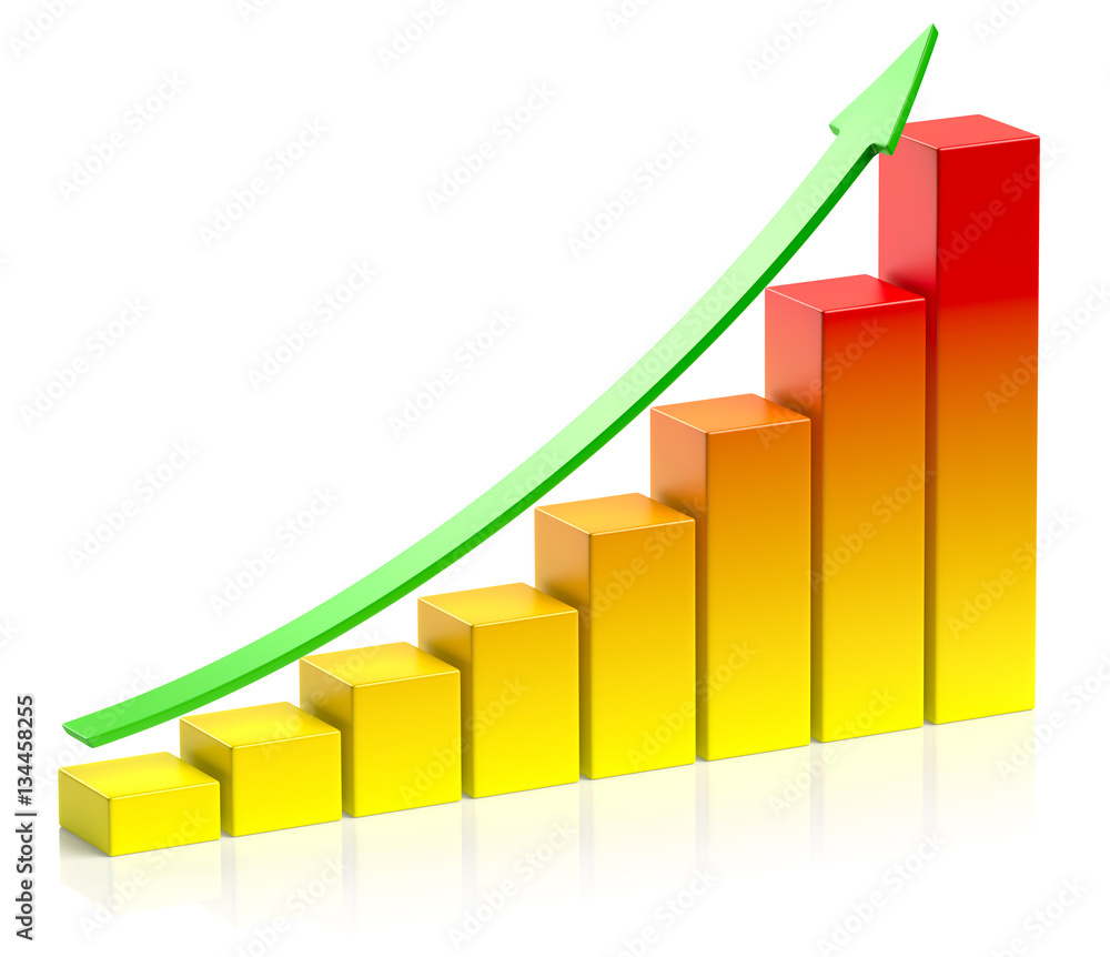 Growing orange bar chart business success concept Growing orange bar chart business success concept