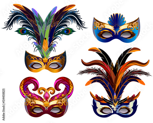 Carnival mask set isolated on white.