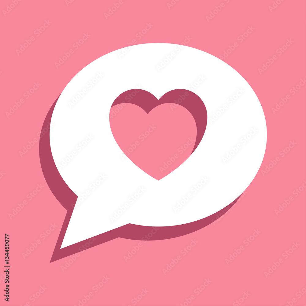 Icono plano mensaje corazon en fondo rosa