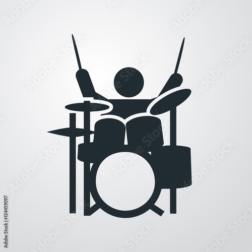 Icono plano musico con bateria en fondo degradado