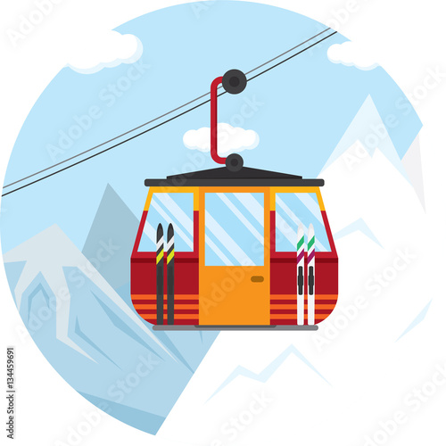 vector illustration of a ski lift cable car for the winter