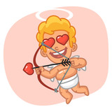 Cupid with Loving Eyes Flies and Shoots Bow