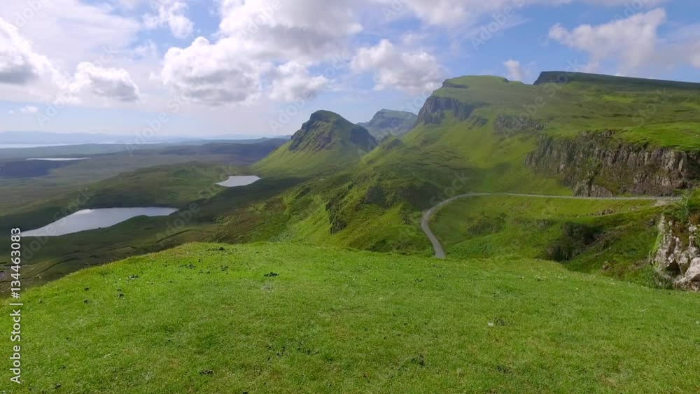 Valley in mountain Quiraing in spring, Scotland, United Kingdom Valley in mountain Quiraing in spring, Scotland, United Kingdom