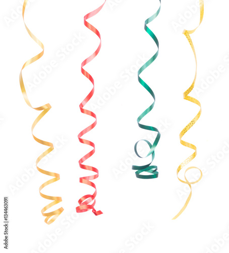 Carnaval festive hanging curling paper decorations isolated on white background