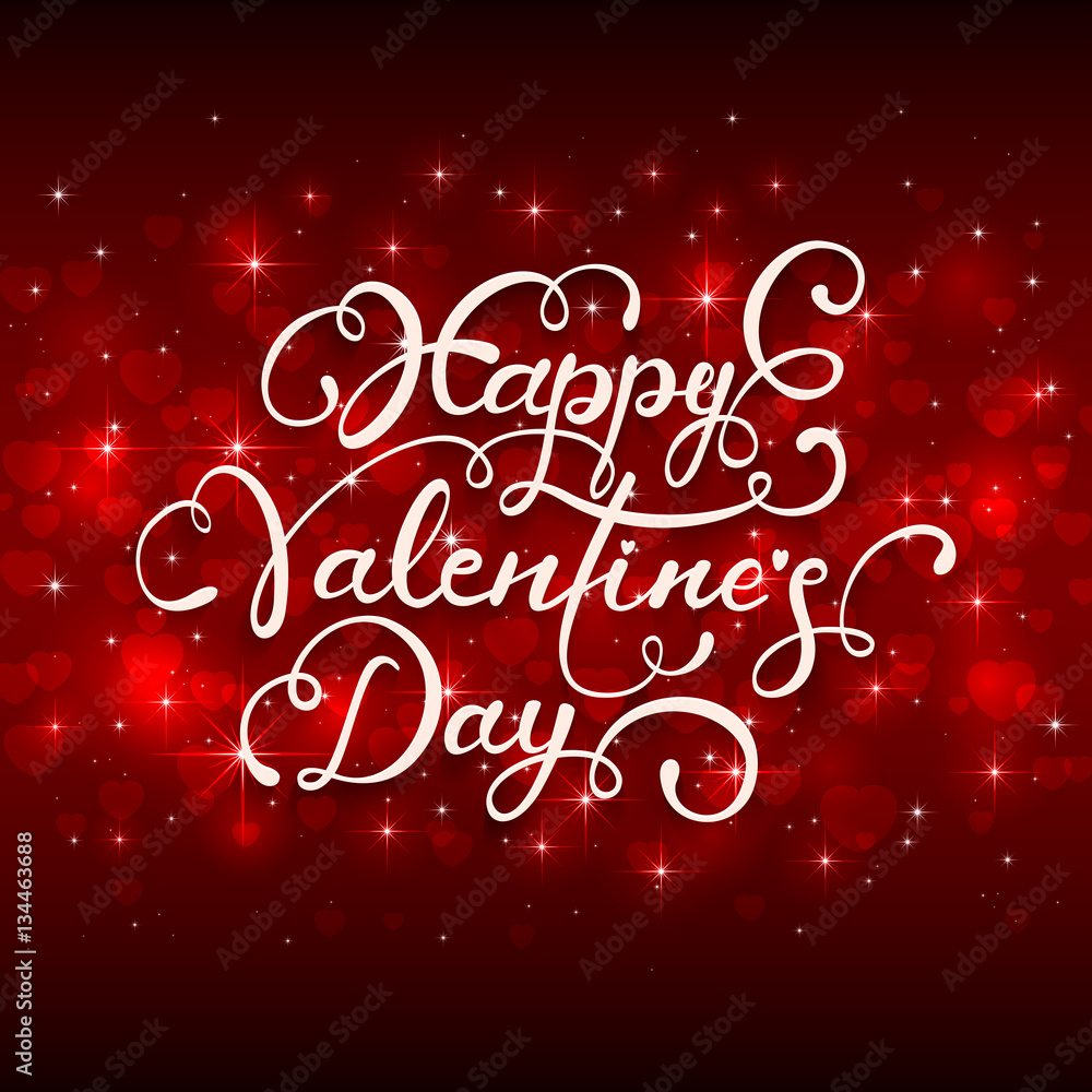 Lettering Happy Valentines Day and hearts on red background Lettering Happy Valentines Day and hearts on red background