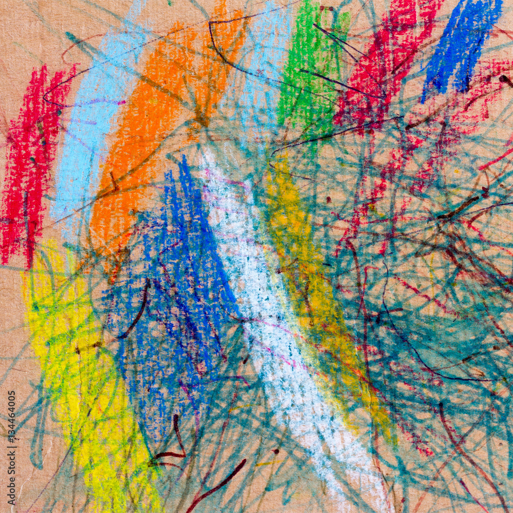 Obraz premium kids Doodle drawn on cardboard with crayons and pencils