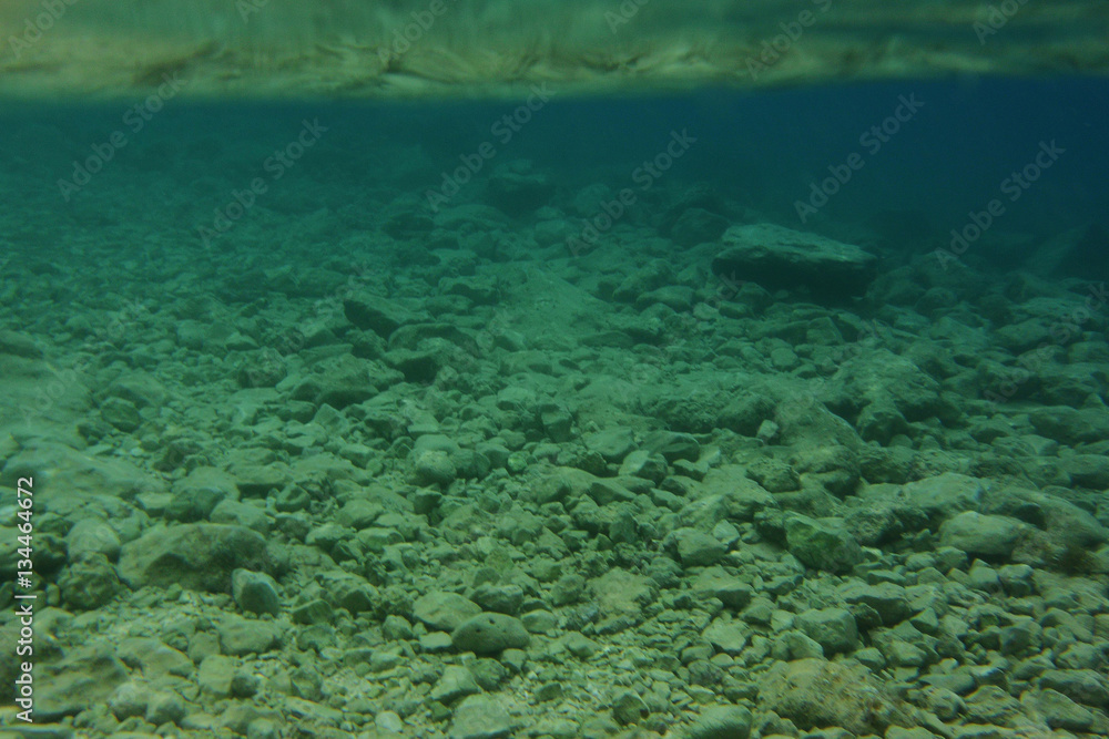 Underwater rocky seabed.