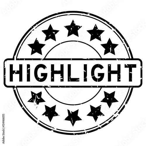 Grunge black highlight with star icon round rubber stamp
