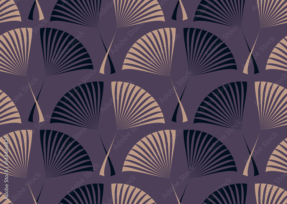 Seamless tile with a retro style pattern of palm leaves in purple Seamless tile with a retro style pattern of palm leaves in purple
