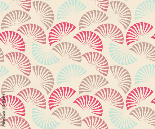stylized fan shaped foliage seamless pattern in blue and pink