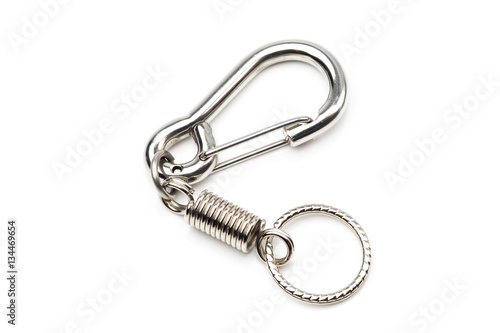 silver carabiner keychain or keyring on white background