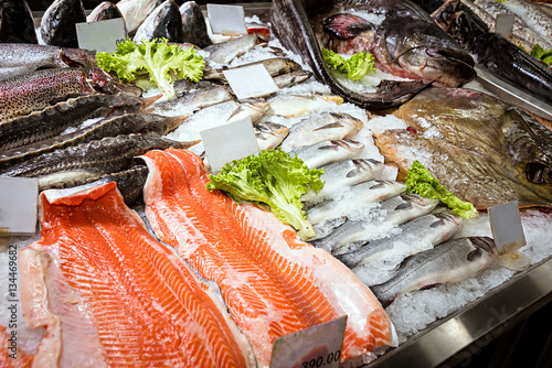 fish on the counter in the supermarket
