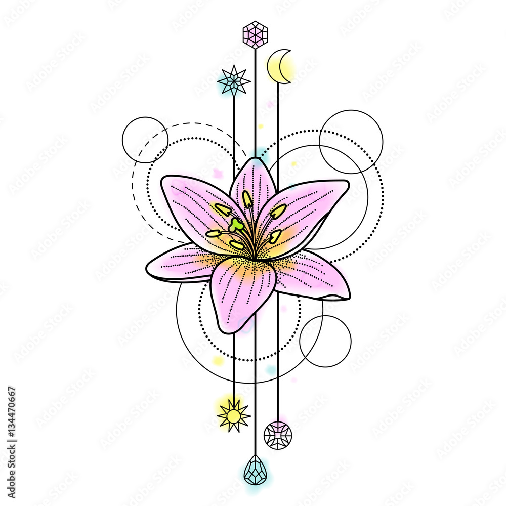 Abstract Watercolor Lily Tattoo Stock Vector