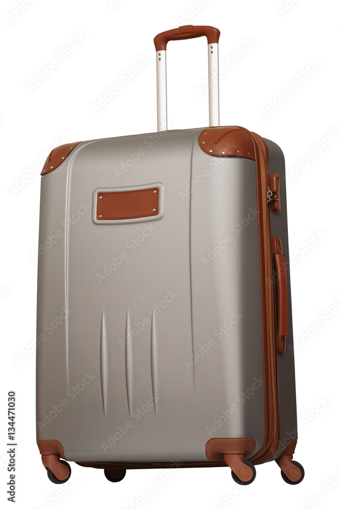 Grey plastic suitcase isolated on white background Grey plastic suitcase isolated on white background