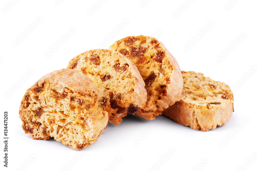 Oatmeal raisin cookies on white background - isolated
