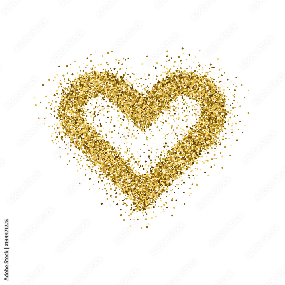 Gold glitter Valentines day heart sign badge with white background for logo, design concepts, banners, labels, postcards, invitations, prints, posters, web. Vector illustration. Gold glitter Valentines day heart sign badge with white background for logo, design concepts, banners, labels, postcards, invitations, prints, posters, web. Vector illustration.