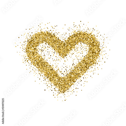 Gold glitter Valentines day heart sign badge with white background for logo, design concepts, banners, labels, postcards, invitations, prints, posters, web. Vector illustration.