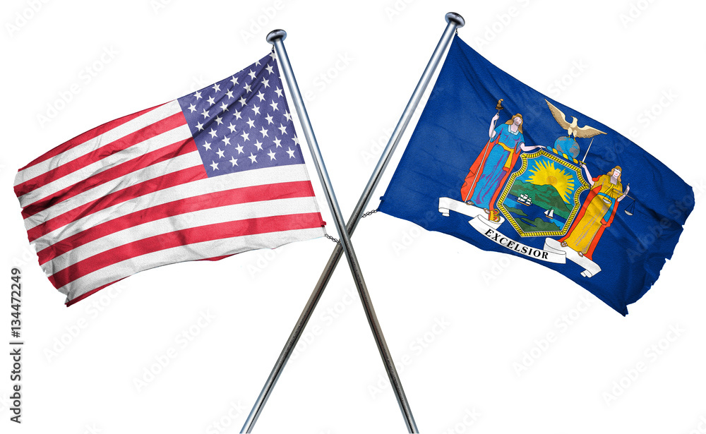Fototapeta premium new york and USA flag, 3D rendering, crossed flags