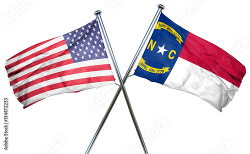 north carolina and USA flag, 3D rendering, crossed flags photo