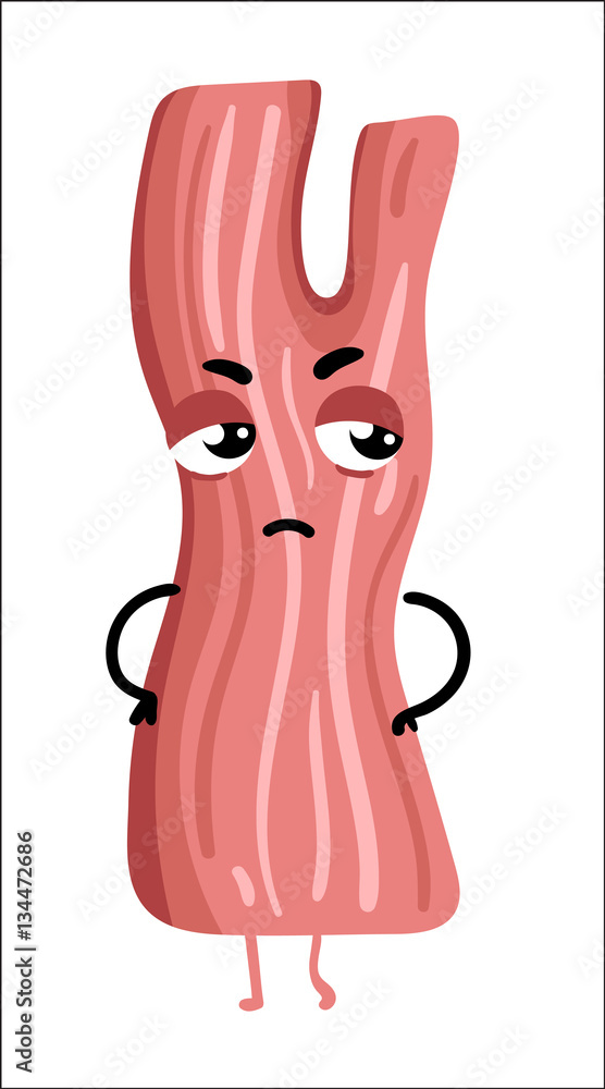Cute bacon slice cartoon character isolated on white background vector