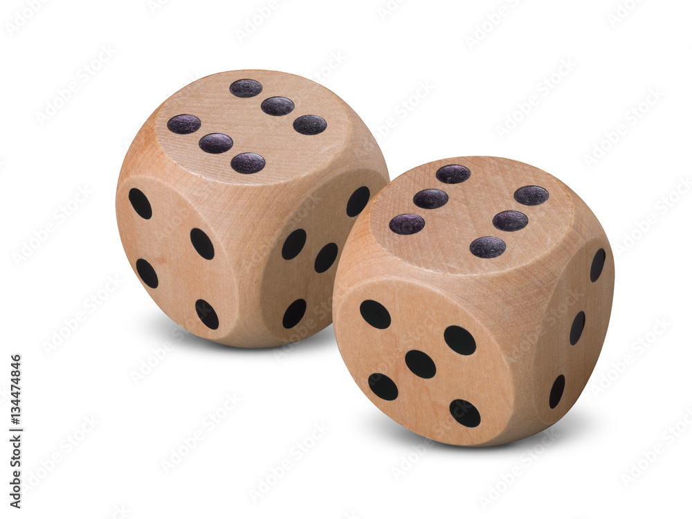 Pair of wooden dice on white background Pair of wooden dice on white background