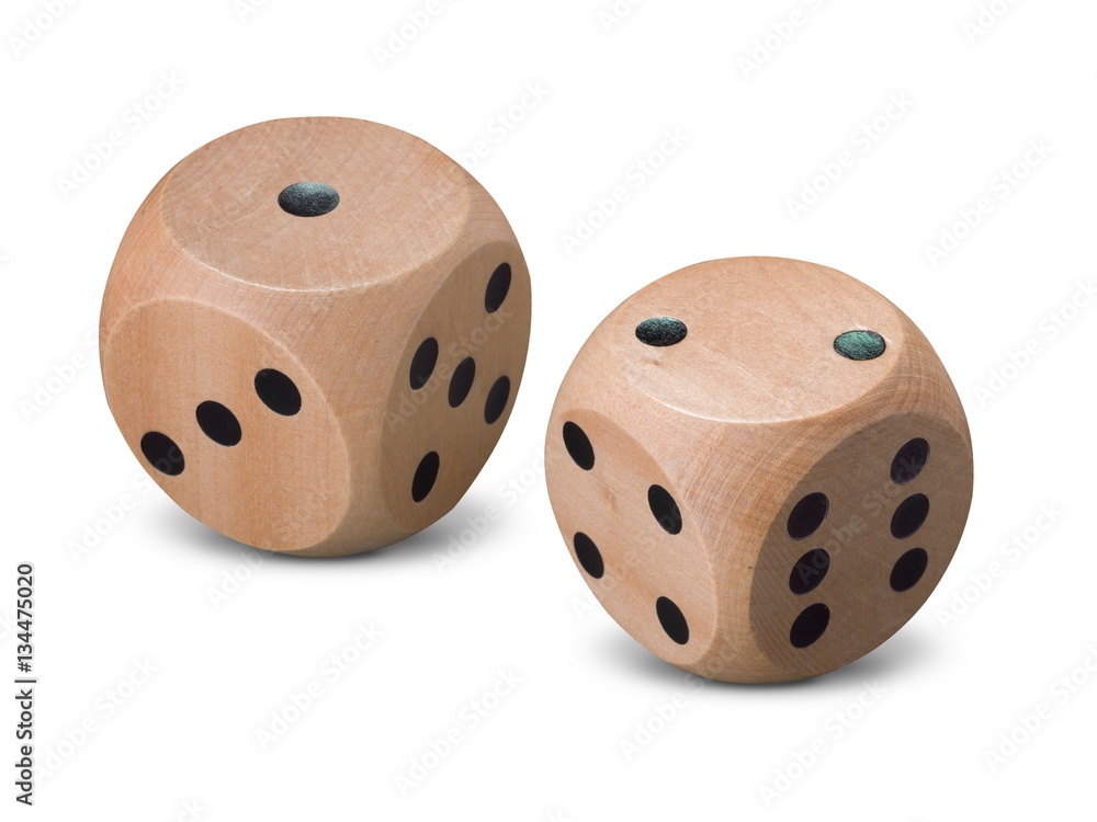 Pair of wooden dice on white background Pair of wooden dice on white background