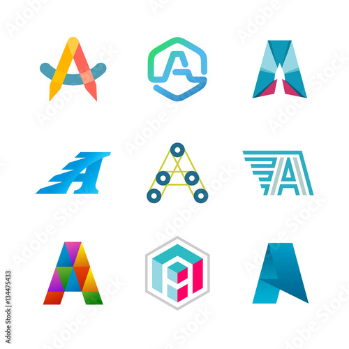 Letter A logo set. Color icon templates design.