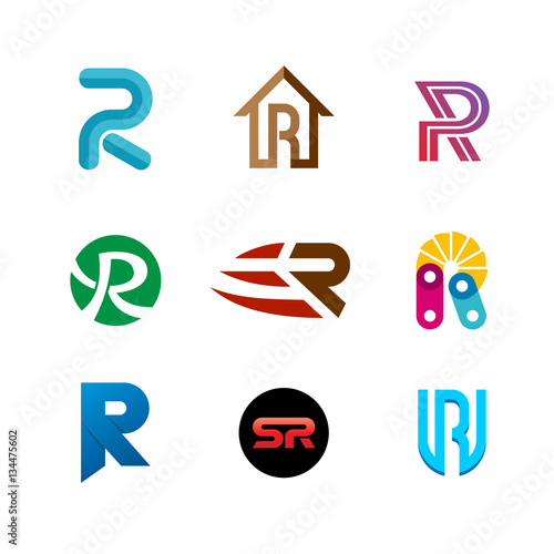 Letter R logo set. Color icon templates design.