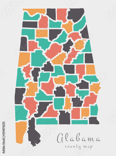 Modern Map - Alabama county map USA round shape