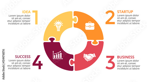 Vector circle arrows infographic, cycle diagram, puzzle graph, presentation chart. Business concept with 4 options, parts, steps, processes. 16x9 slide template.