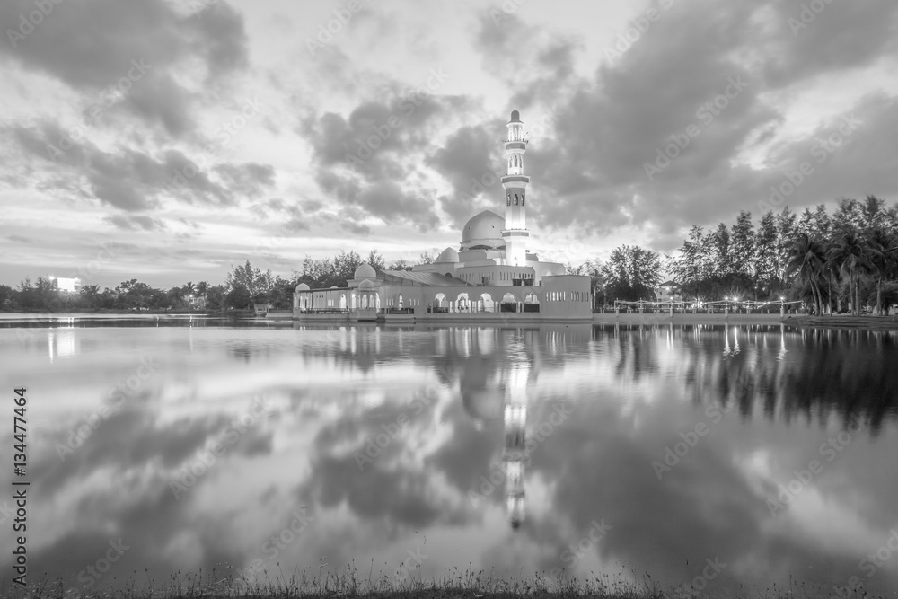 Reflections of Tengku Tengah Zaharah Mosque (floating mosque), Kuala Ibai Terengganu, Malaysia