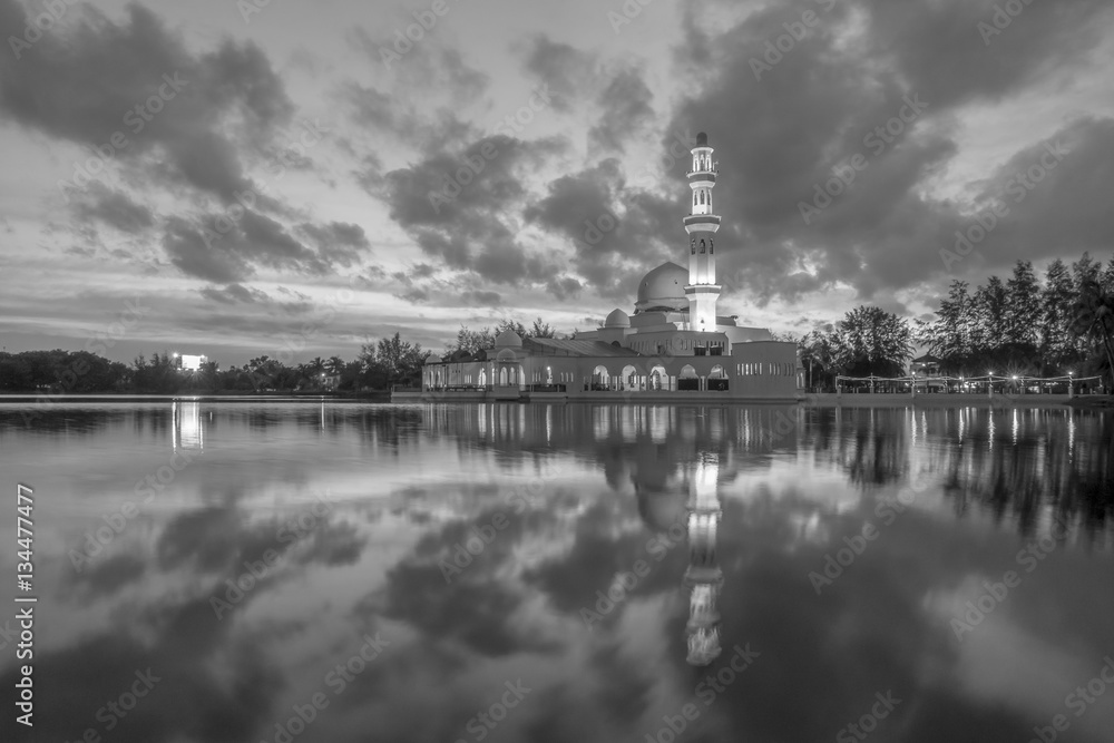 Reflections of Tengku Tengah Zaharah Mosque (floating mosque), Kuala Ibai Terengganu, Malaysia