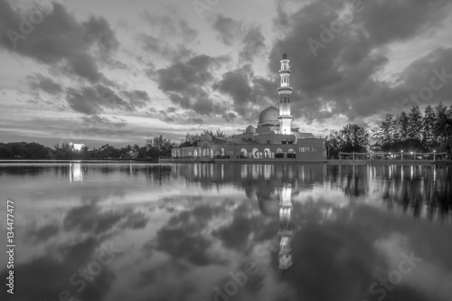 Reflections of Tengku Tengah Zaharah Mosque (floating mosque), Kuala Ibai Terengganu, Malaysia