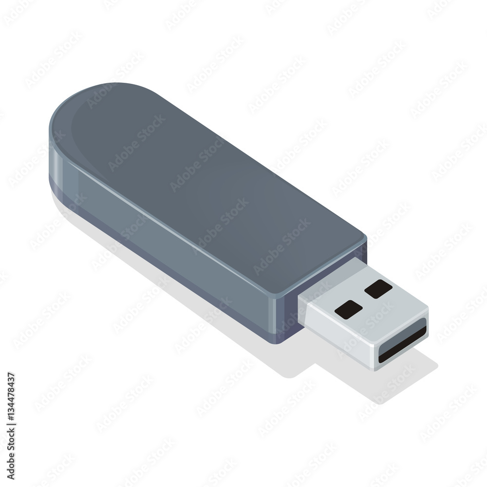 Gray USB Flash Drive Isolated on White Background. Gray USB Flash Drive Isolated on White Background.