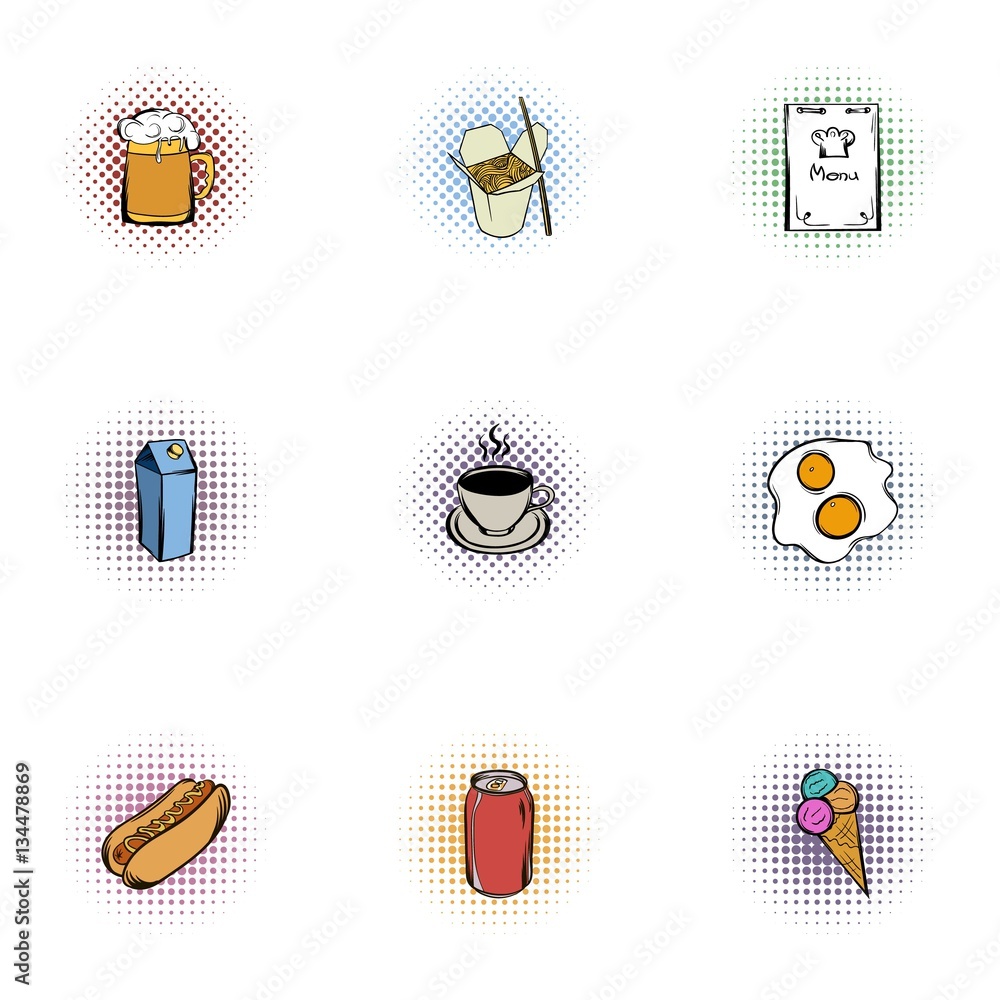 Calorie food icons set, pop-art style Calorie food icons set, pop-art style